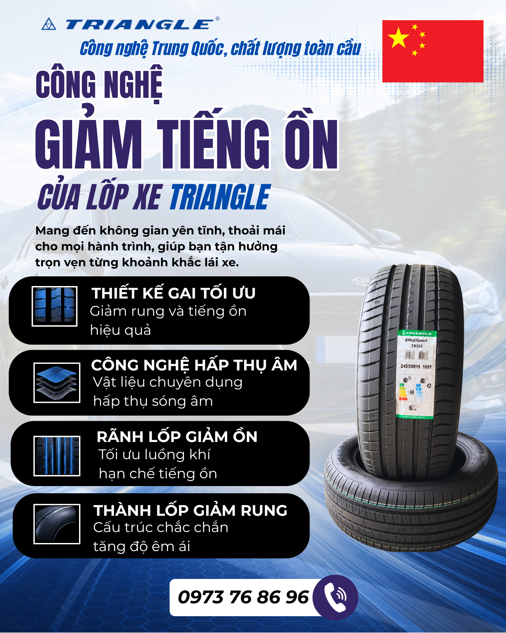 Lốp Triangle Giảm Tiếng Ồn Chính Hãng – Êm Ái, Giảm Rung, Vận Hành Ổn Định
